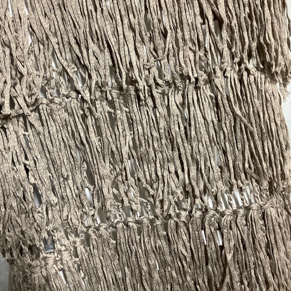 🍒 FRINGE VEST CROCHET NET MIDI DUDSTER BOHO CHIC TAN BOHEMIAN COUTURE COVER - Picture 5 of 9